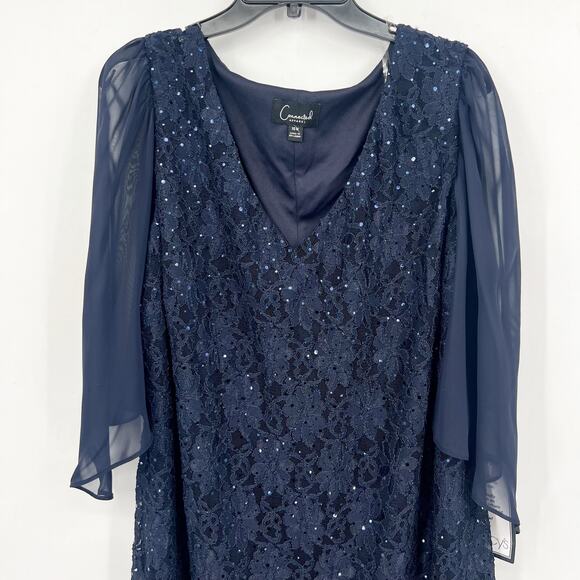 CONNECTED APPAREL Embellished Lace Gown 16W Navy Blue 3/4-Sleeve NWOT - Picture 6 of 11